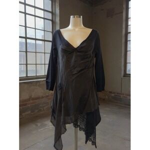 Johnny Was 4 Love And Liberty Chiffon Panel Lace Trim Black Tunic Goth Top M